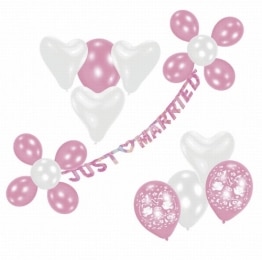 Deko-Set „just married“ mit Banner, Luftballons und Deko-Material - 1