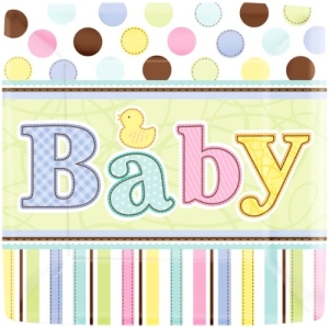 Pappteller, rechteckig, bunt mit Baby-Schriftzug, 18 x 18 cm, 18er-Pack - 2